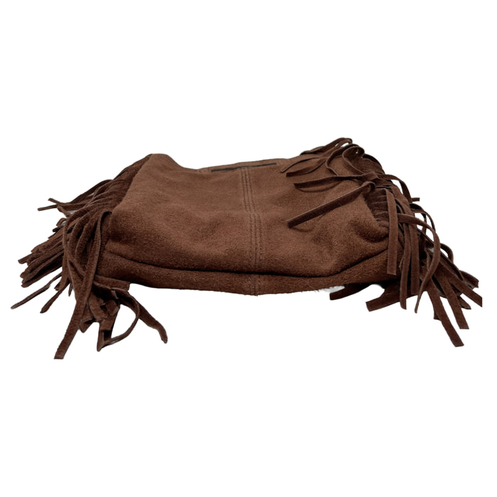 Borsa a Mano in Vera Pelle Scamosciata con Frange Made in Italy