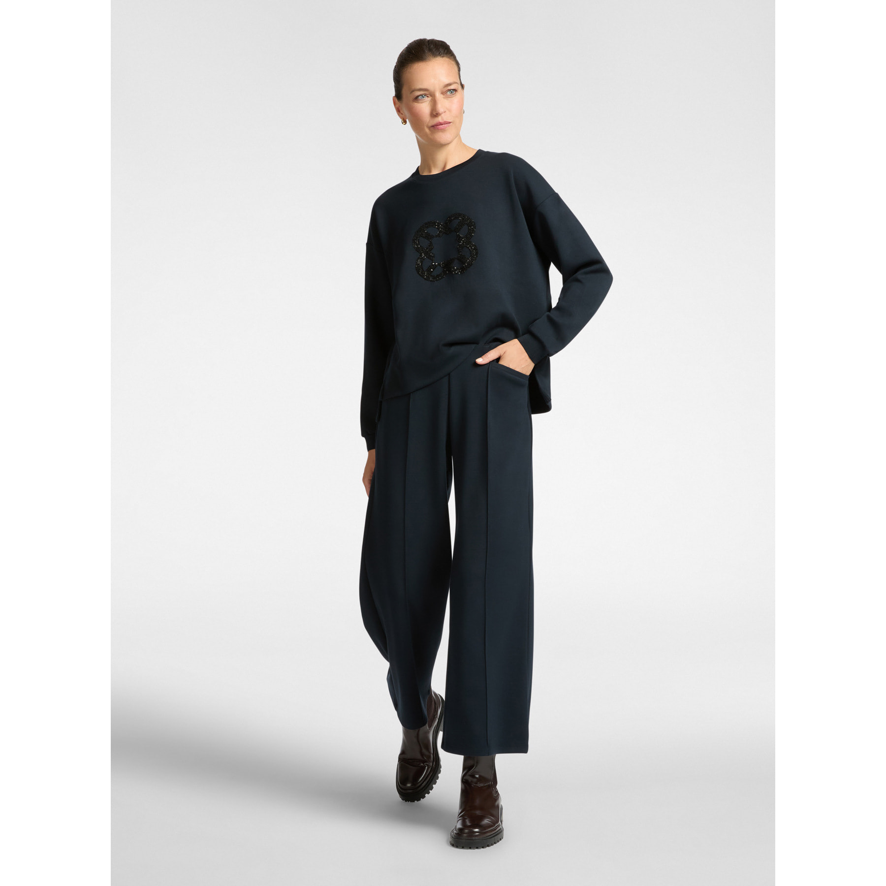 Elena Mirò - Pantaloni cropped in scuba leggero - Blu