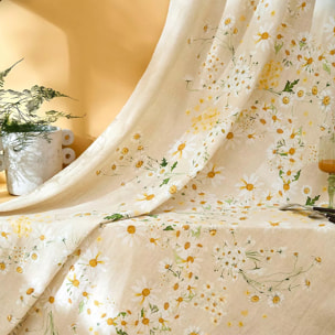 Nappe lin & coton lavé 150 g/m² imprimé jaune beige Daisy chanvre