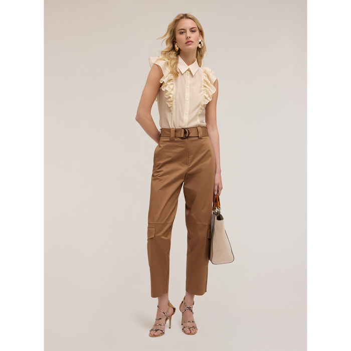 Motivi - Pantalones cargo de satén - Marrón
