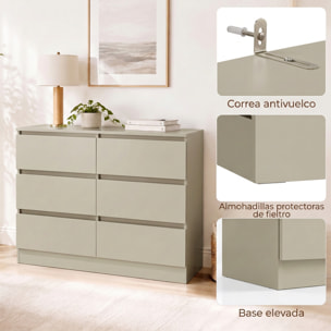 HOMCOM Cómoda de 6 Cajones para Dormitorio, Cajonera Estrecha, Sinfonier Moderno, Soporte para TV hasta 47 Pulgadas, para Salón, Vestidor, Pasillo, 100x35x69 cm, Marrón Claro