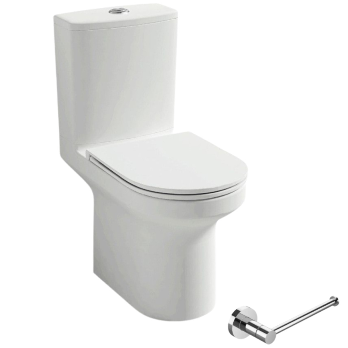 WC à poser sans bride sortie horizontale Elite avec abattant frein de chute + Porte-rouleau rond Chromé