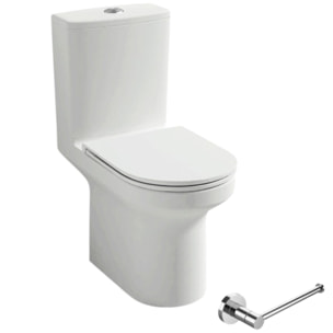 WC à poser sans bride sortie horizontale Elite avec abattant frein de chute + Porte-rouleau rond Chromé