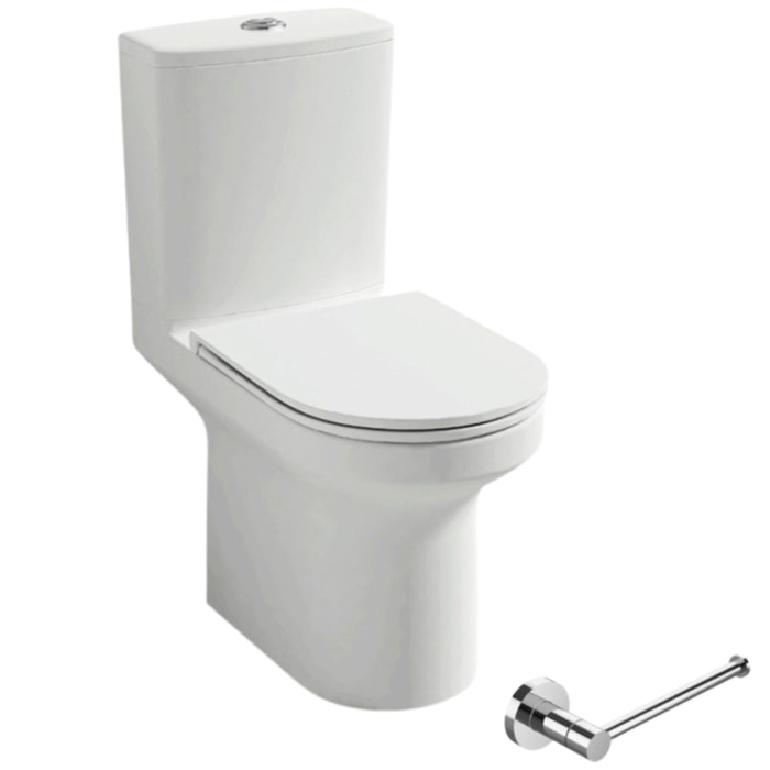 WC à poser sans bride sortie horizontale Elite avec abattant frein de chute + Porte-rouleau rond Chromé
