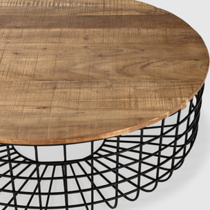 Table basse ronde en bois massif et métal - SORIA