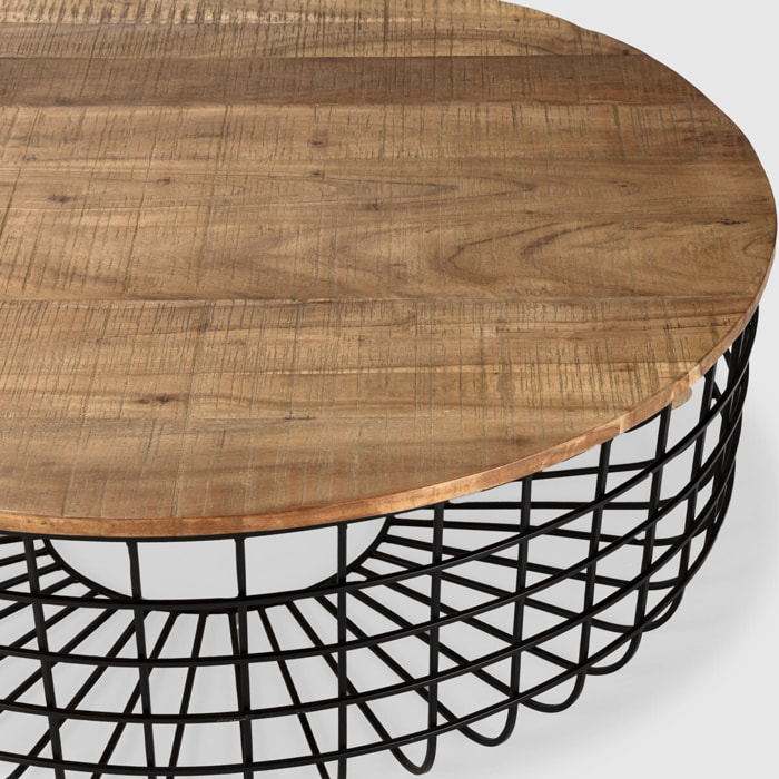Table basse ronde en bois massif et métal - SORIA