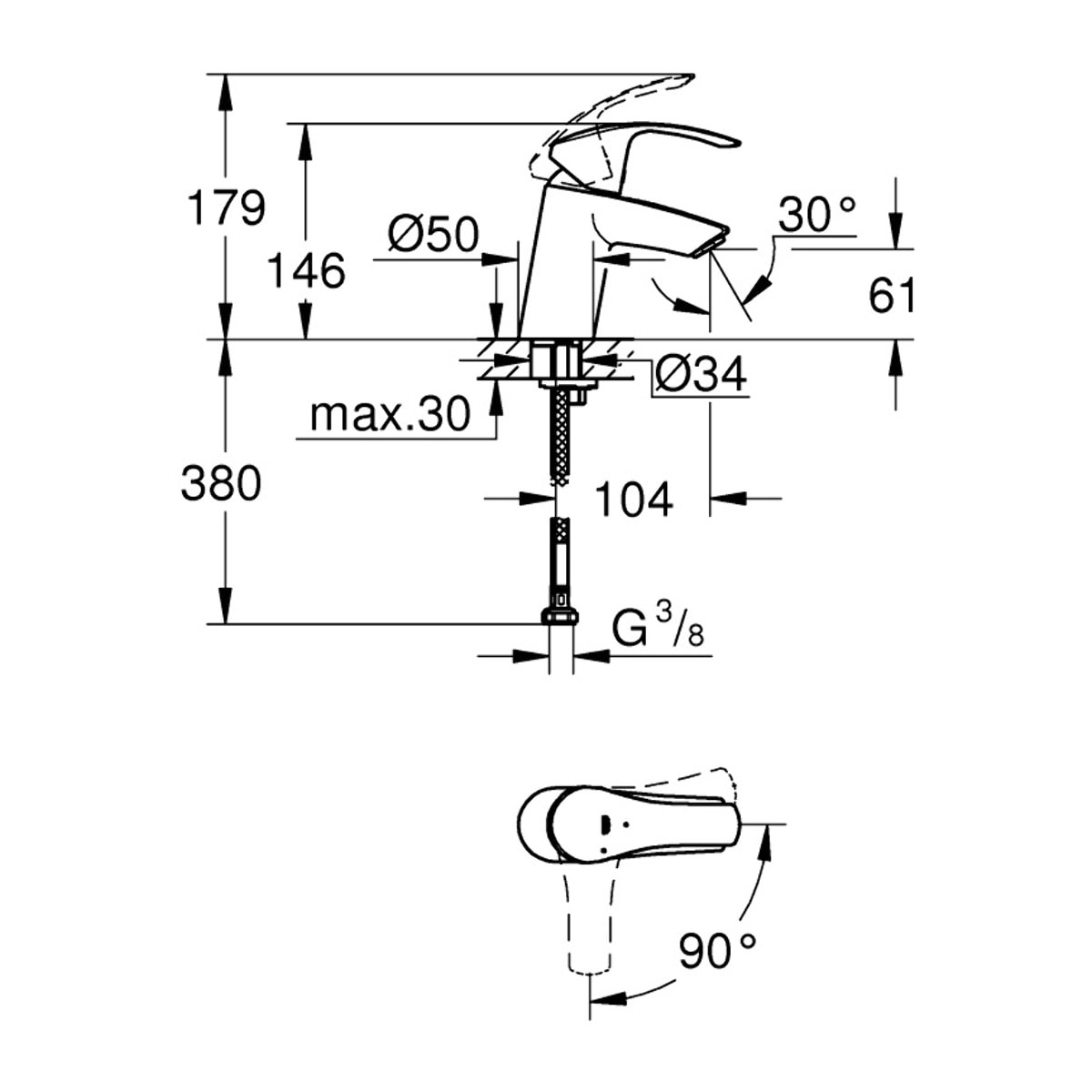 Mitigeur monocommande Lavabo Eurosmart, Taille S