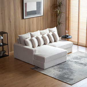 KENDARI Canapé d'angle 2/3 places assise profonde en velours côtelé beige