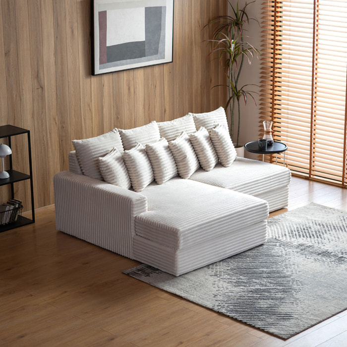 KENDARI Canapé d'angle 2/3 places assise profonde en velours côtelé beige