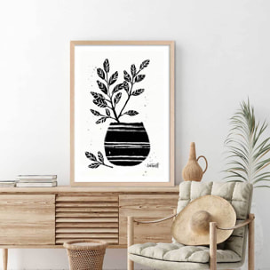 Illustration Poterie et botanique Affiche + cadre en bois - Chêne
