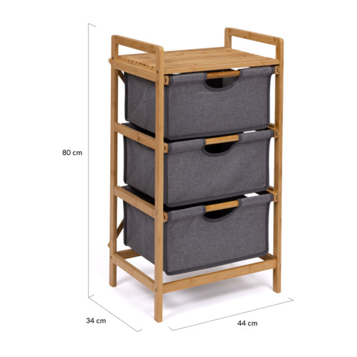 Meuble multi rangements Maya 3 tiroirs en bois et tissu