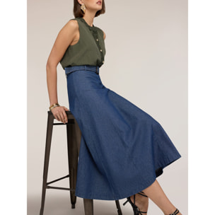 Motivi - Gonna a teli in chambray - Blu