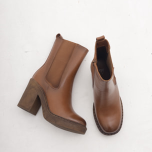 STIVALETTO ELASTICO ZIP TACCO CUOIO