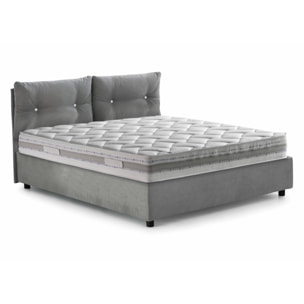 Letto singolo Albina, Letto contenitore con rivestimento in tessuto, 100% Made in Italy, Apertura frontale, con materasso Cm 80x190 incluso, Grigio