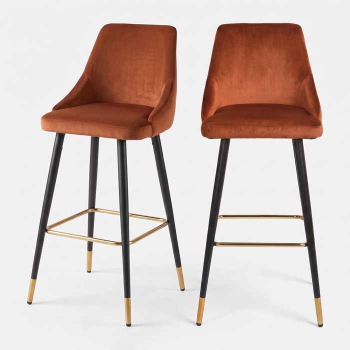 Lot de 2 chaises de bar 78 cm en velours terracotta - Aristote