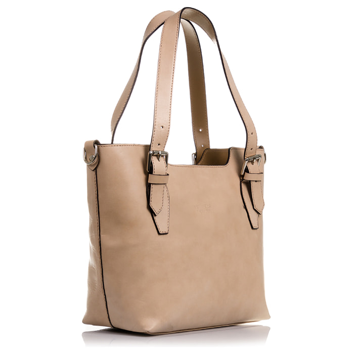 FIRENZE ARTEGIANI Borsa Tote da Donna Arezzo. Vera Pelle Tamponato Made in Italy 37x10x25 Cm. Colore: Tortora