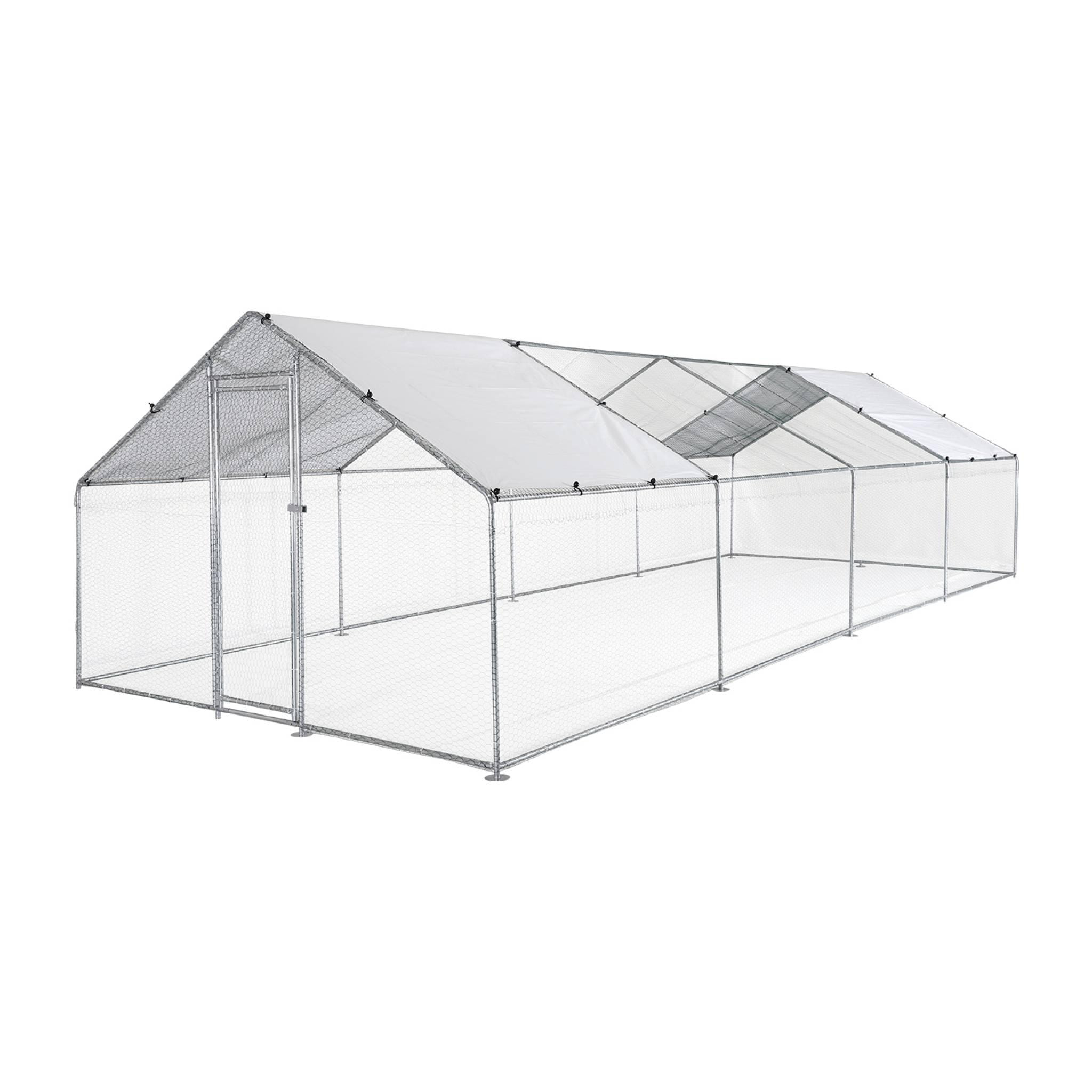 sweeek - Enclos pour poulailler 24 m² - Babette - Volière en acier  galvanisé. bâche de toit imperméable et anti UV. porte avec loquet. enclos  pour animaux 3x8m