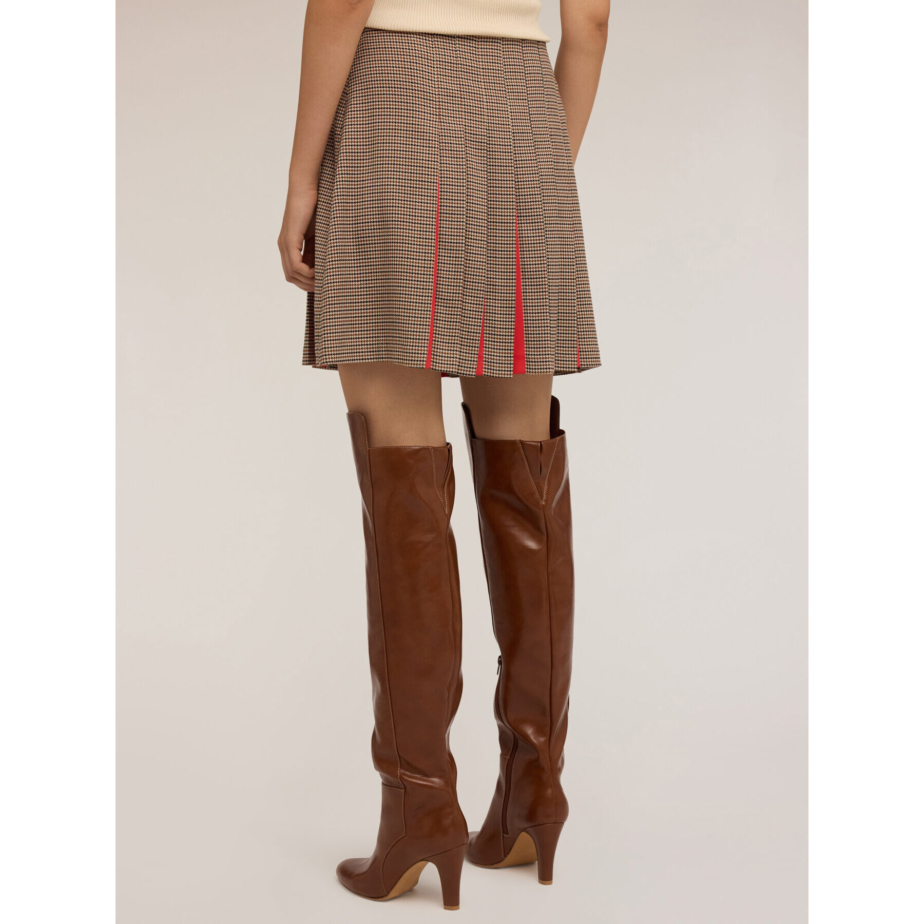 Motivi - Falda plisada de fantasía Pied de Poule - Marrón