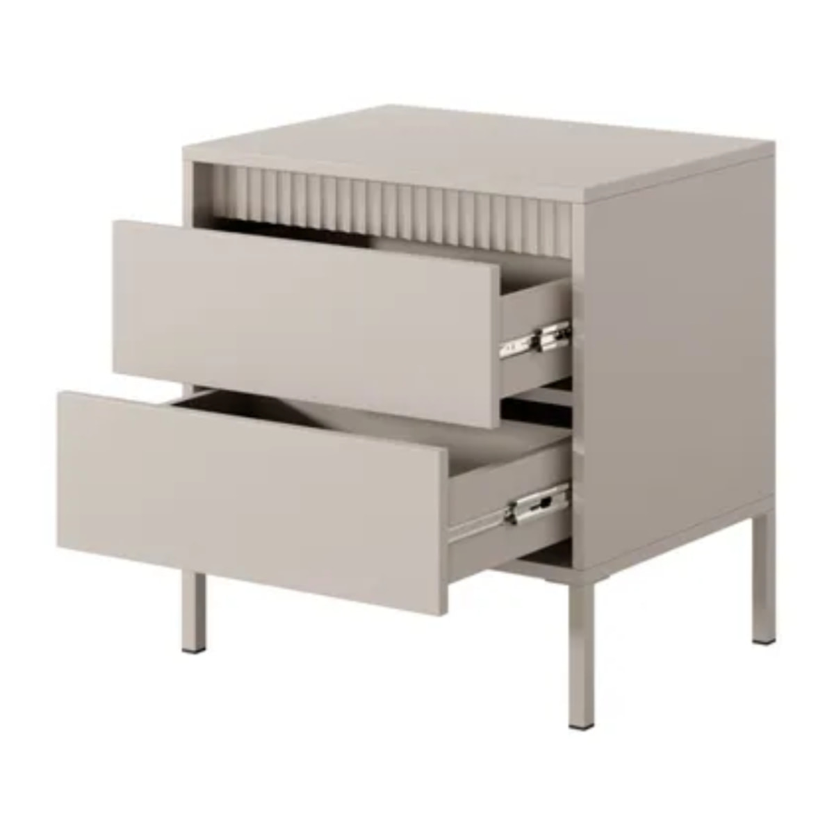 Comodino Moderno 2 Cassetti Push E Piedini Alti Cassettiera Design Elegante Mobiletto Minimal Effetto Cannettato 53.5 x 56.2 x 39.5 Cm Cashmere