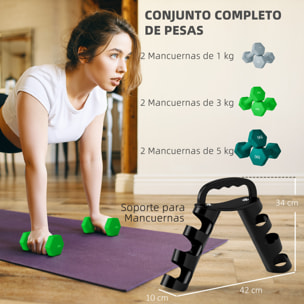 Juego de Mancuernas 2 x1kg 2 x3kg 2 x5kg Mancuernas Hexagonal con Soporte de Almacenamiento para Ejercicio Entrenamiento en Casa Gimnasio Multicolor