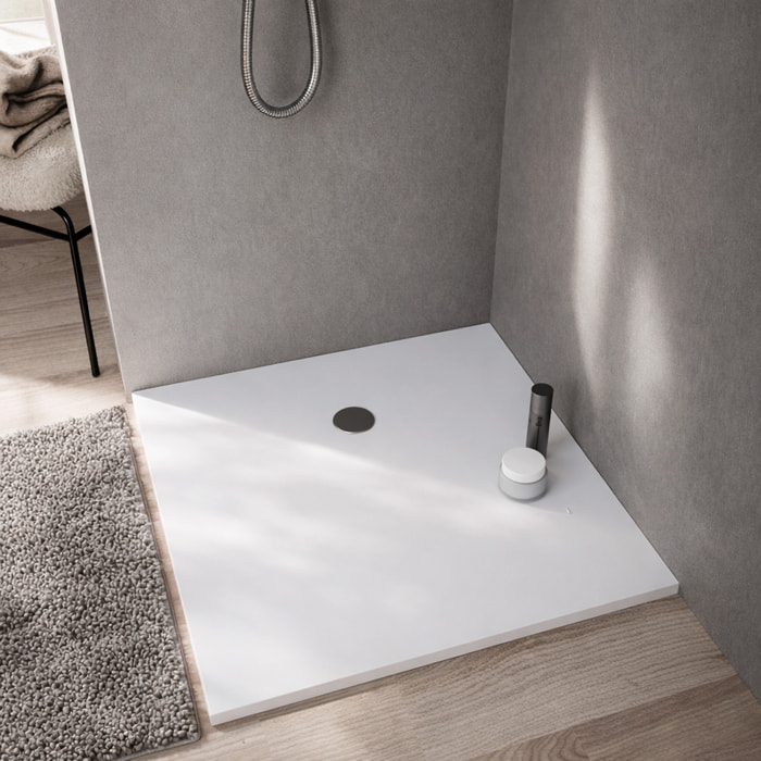 Receveur 80x80x2cm Extra-plat en Polybéton Blanc Mat Effet Soft-touch - Redécoupable - NELSON