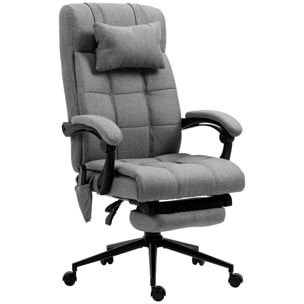 Chaise de bureau ergonomique design - fonctions massante et chauffante - inclinable, réglable - repose-pied - tissu gris