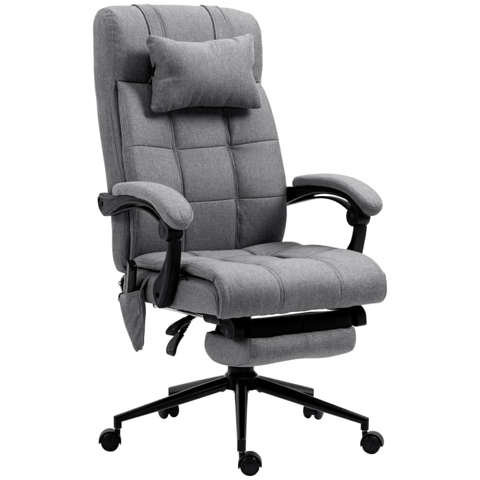 Chaise de bureau ergonomique design - fonctions massante et chauffante - inclinable, réglable - repose-pied - tissu gris