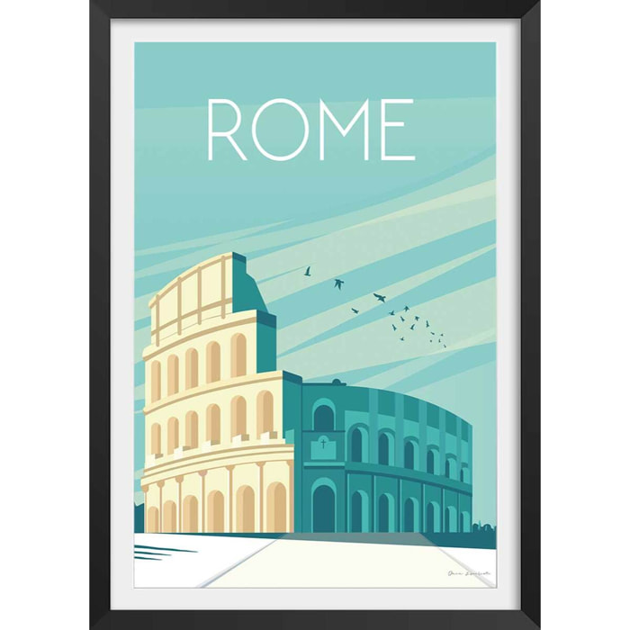 Affiche ville voyage Rome et son colisée Affiche + cadre en bois - Noir