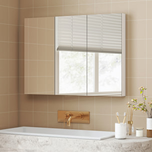 Armario de Baño con Espejo Armario de Pared Mueble de Baño Colgar con 3 Puertas Estantes Ajustables 91,5x11,5x65 cm Blanco