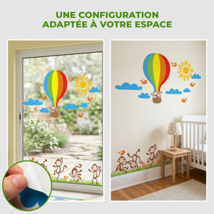 Stickers Muraux décoration adhésifs Singes, oiseaux et Montgolfière