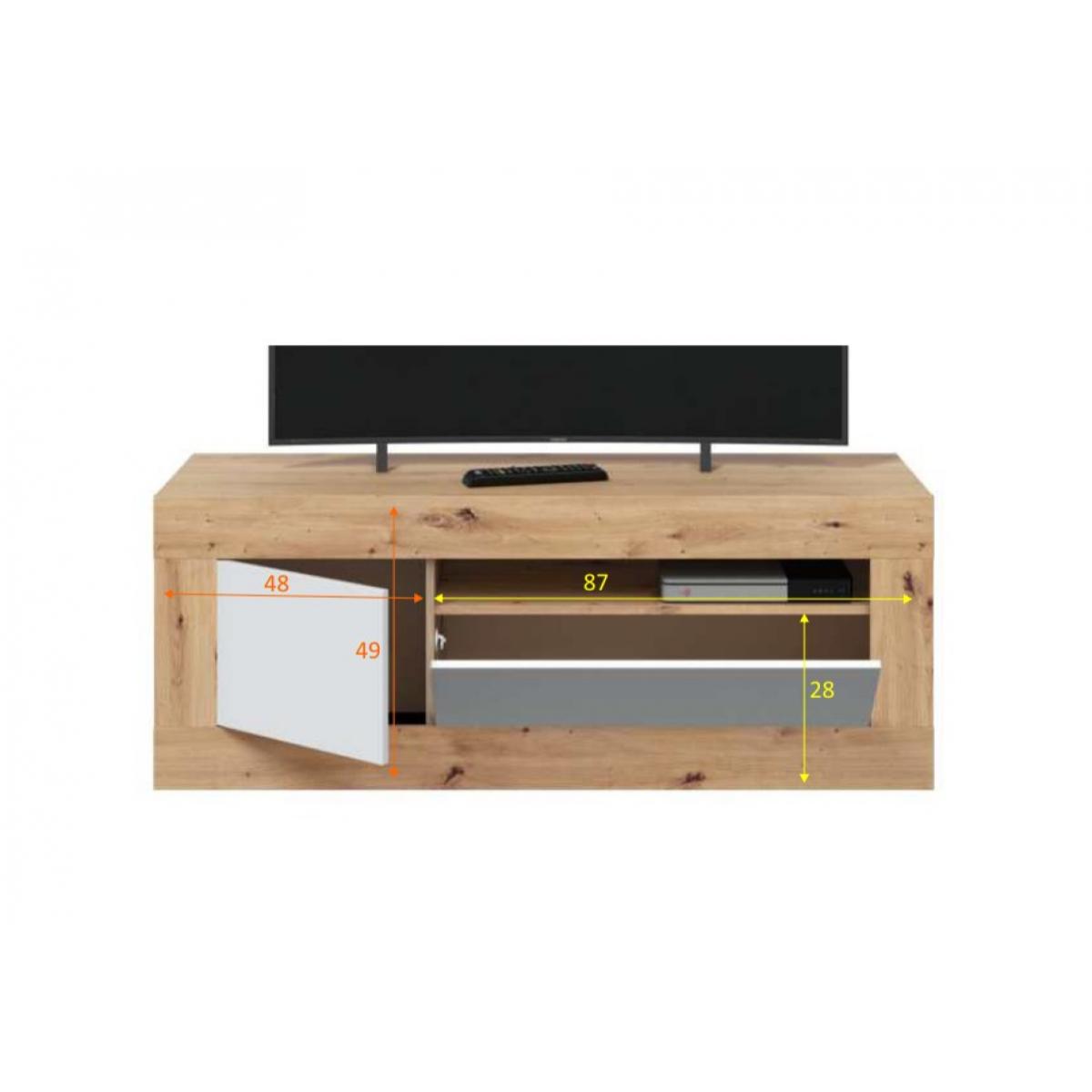 Mobile porta TV Killeen, Credenza per televisione da soggiorno, Supporto TV a 2 ante, cm 139x42h53, Rovere nodi e Bianco