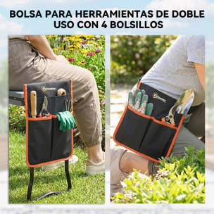Taburete de Jardín Plegable con Almohadilla de Espuma EVA, Asiento de Jardín Portátil con Bolsa para Herramientas en Cintura, Carga 150 kg, Regalo para Jardineros, Ancianos, Negro