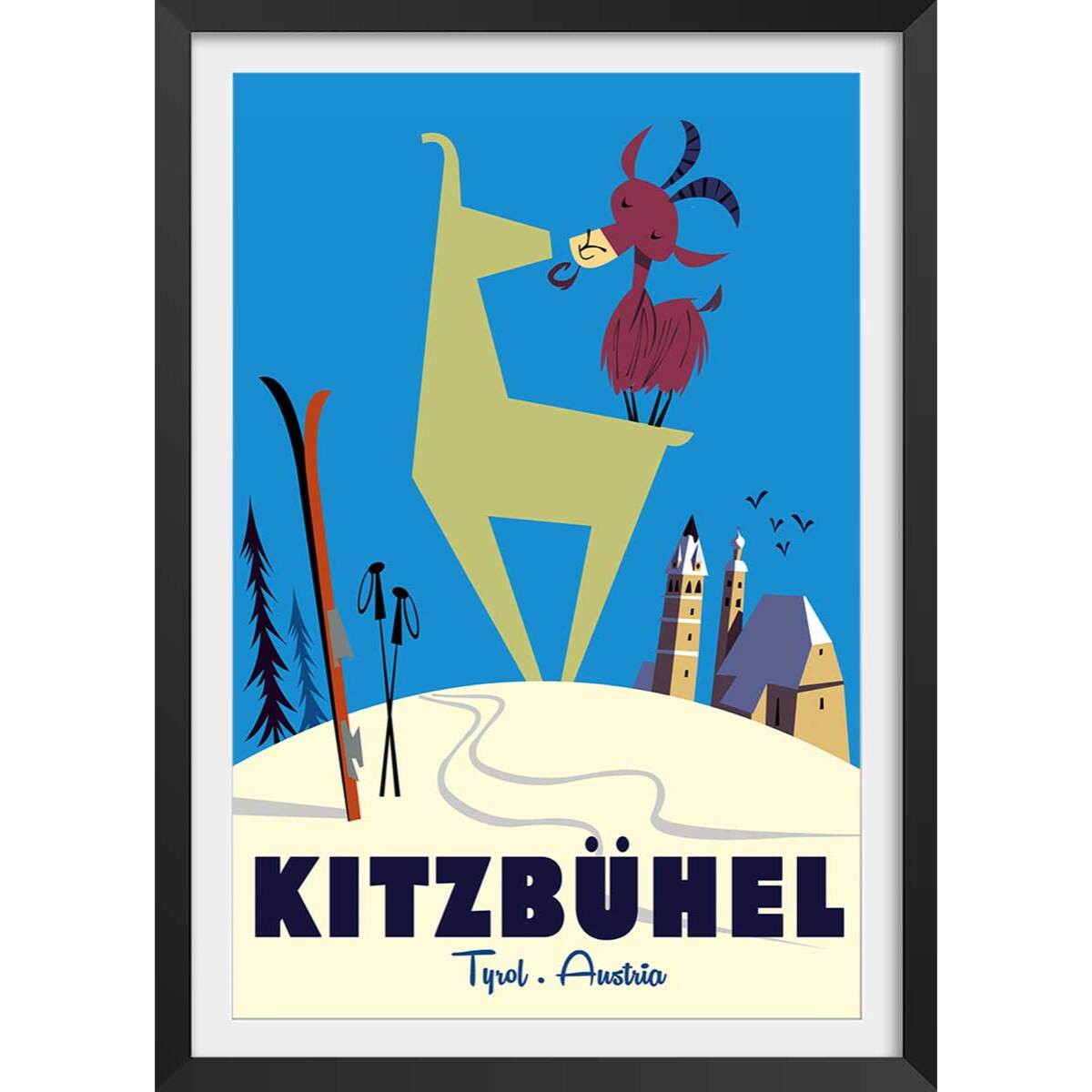 Poster de bisous de kitzbuhl Affiche + cadre en bois - Noir