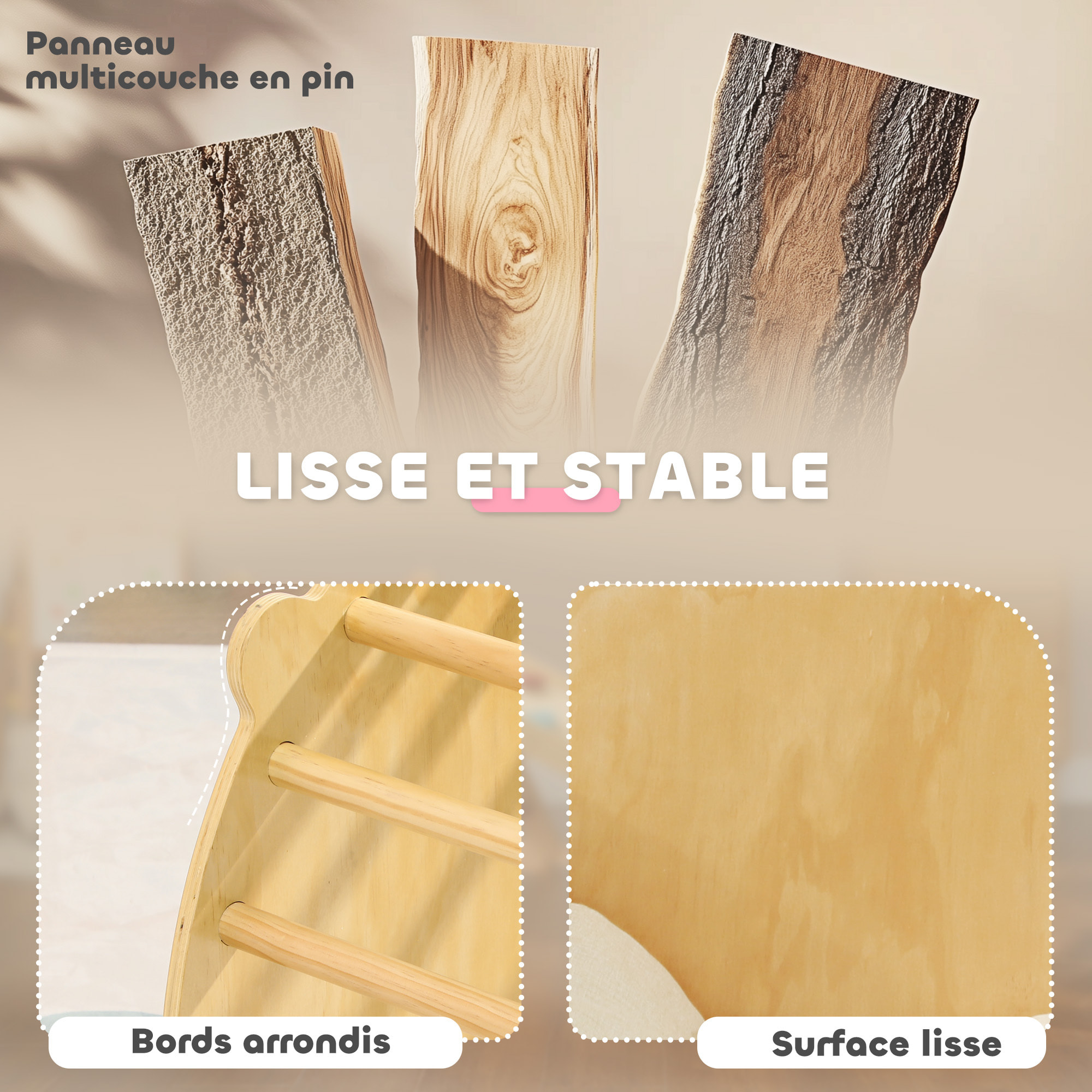 Ensemble d'escalade en bois 3 en 1 - arche, bascule, table - coussin inclus - panneaux bois pin