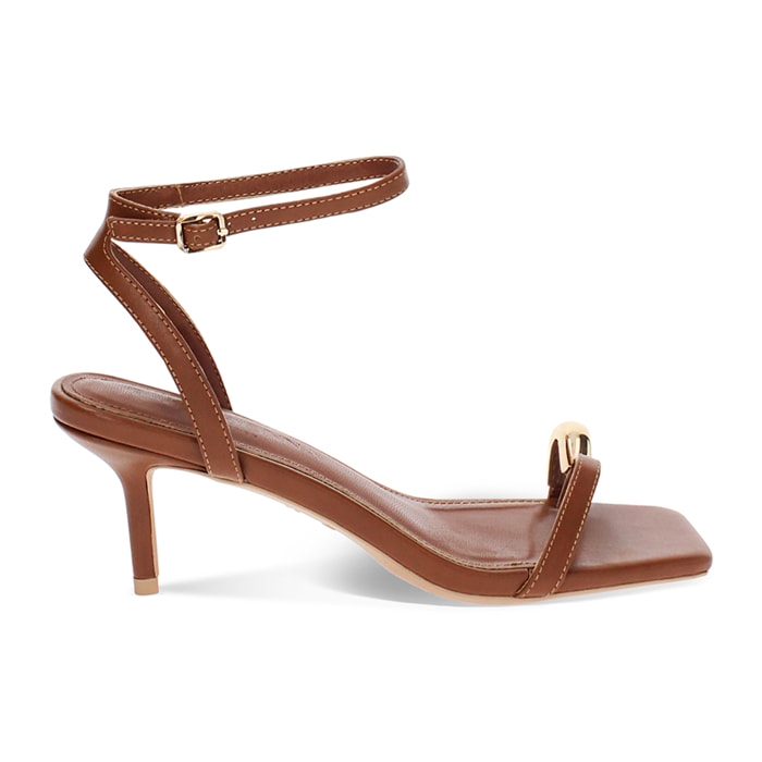 Sandalia con tacón mujer cognac con cordones