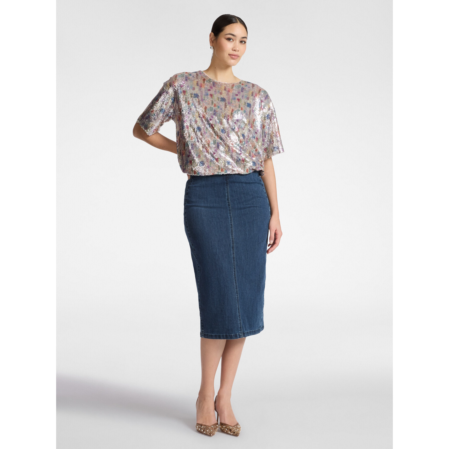 Elena Mirò - Blusa in tulle con paillettes - Grigio