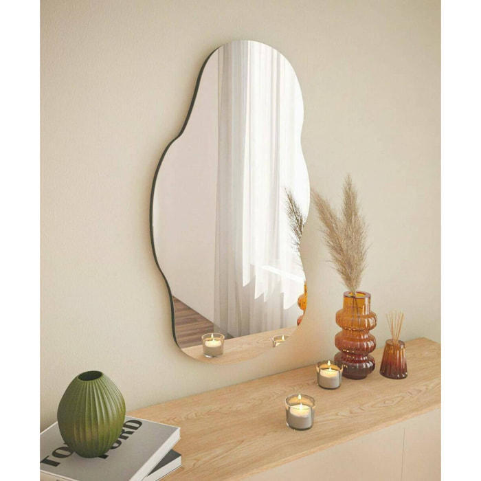 Specchio Saburo, Specchiera, Articolo d'arredo a muro, Decorazione con specchio, 40x2h72 cm, Nero