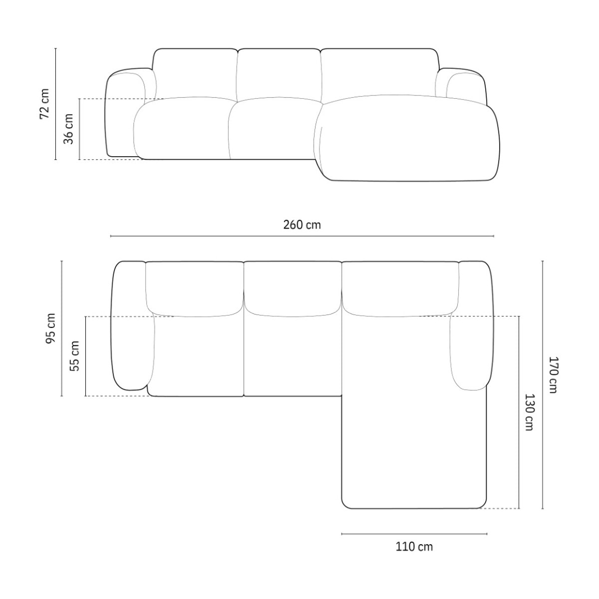 Canapé d'angle droit "Nolio" 4 places en chenille beige