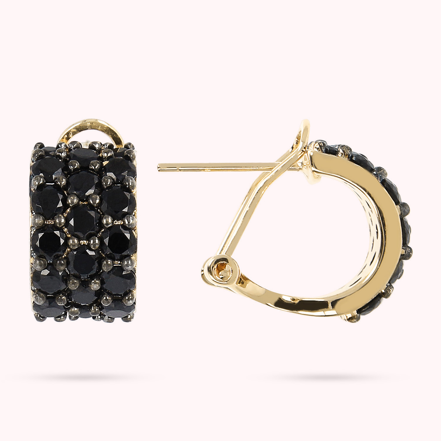 Orecchini a Cerchio Golden con Pavé di Spinelli Neri