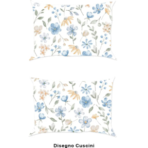 Completo Lenzuola PRIMAVERA AZZURRO 100% Cotone e Made in Italy fiori floreale