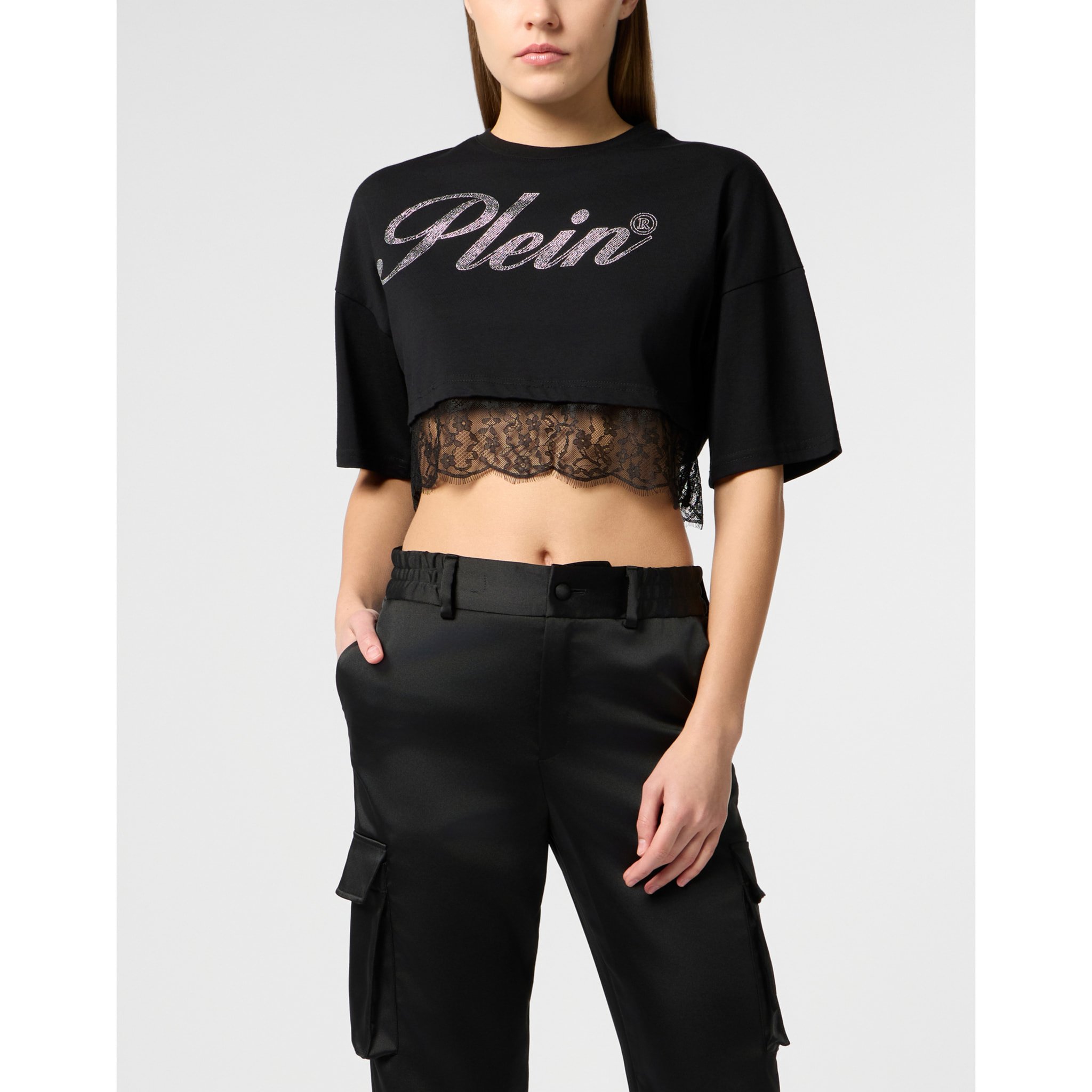 PHILIPP PLEIN Cropped T-Shirt Lace