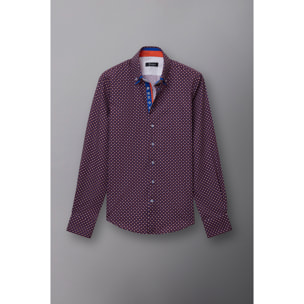 Camicia Uomo 2 Bottoni Button Down 7bottoni Doppio Coll Popeline Stampato Rosso Bordeaux/Bianco