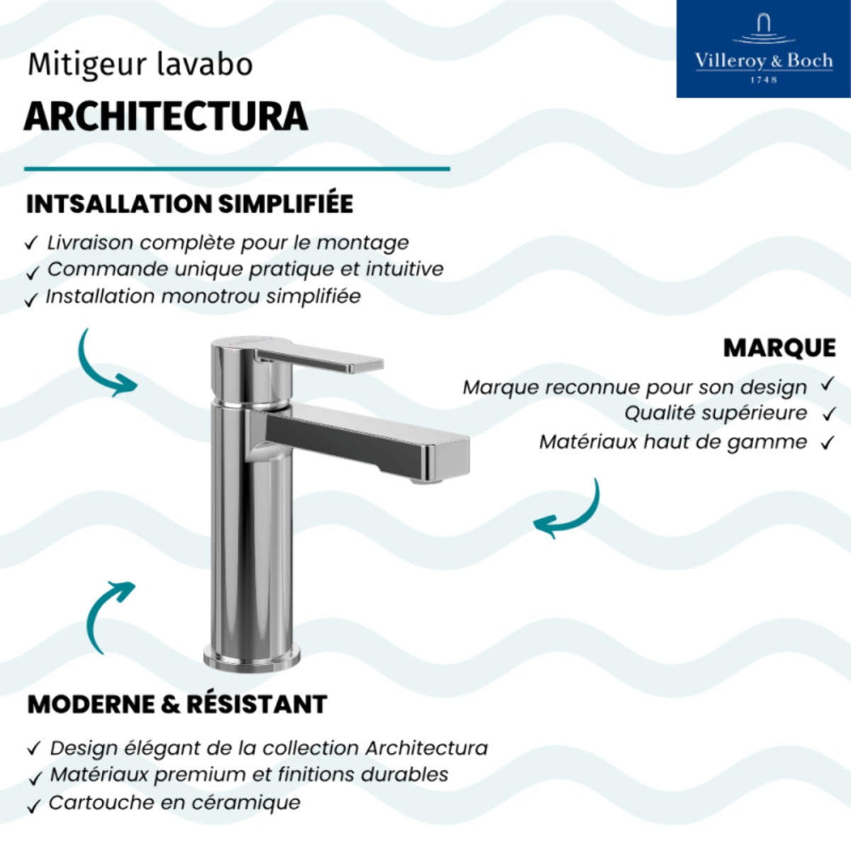 Mitigeur lavabo monocommande VILLEROY & BOCH Architectura chromé
