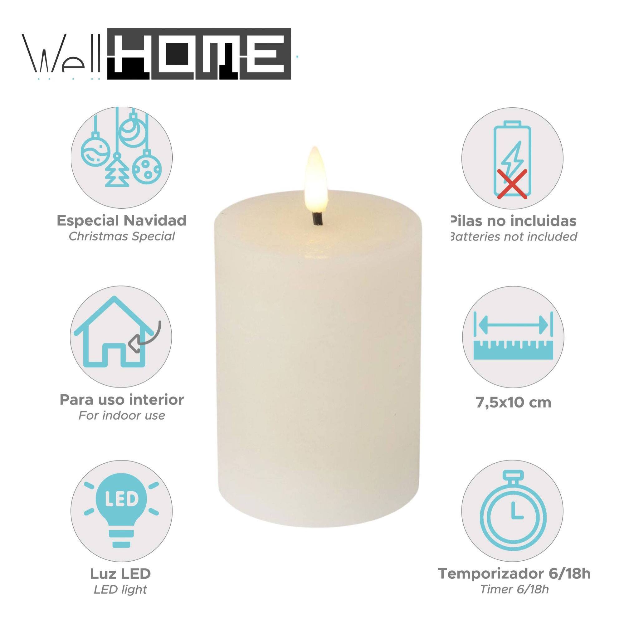 vela led de cera con temporizador en color blanco ø7,5x10cm