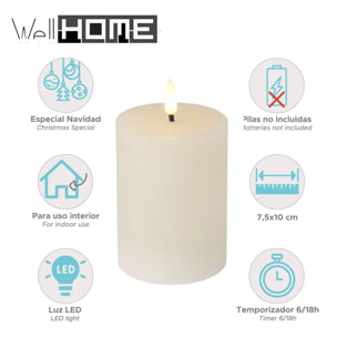vela led de cera con temporizador en color blanco ø7,5x10cm