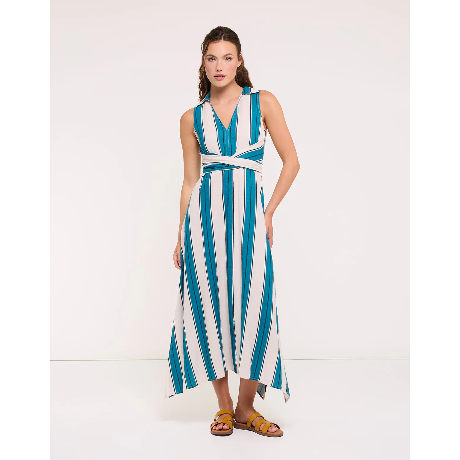 Vestido Midi Turquesa Rayas - Dianes