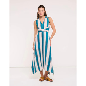 Vestido Midi Turquesa Rayas - Dianes