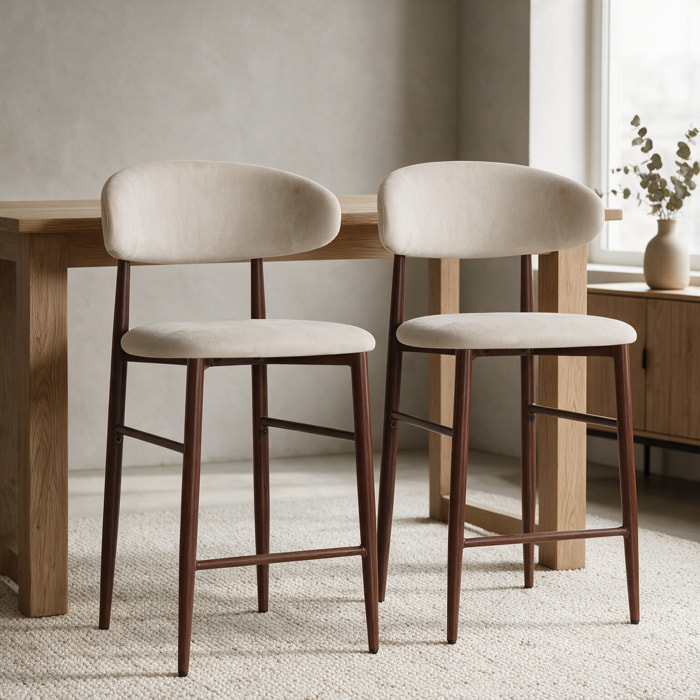 Lot de 2 tabourets de bar beige et métal effet bois foncé SIMON