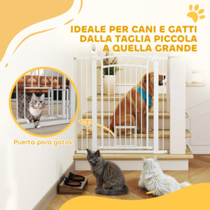 Barrera para Perros Puerta para Perros con Ancho Ajustable 76-104 cm Barrera de Seguridad para Perros con 2 Extensiones Doble Bloqueo y Puerta Pequeña para Escaleras y Puertas Blanco