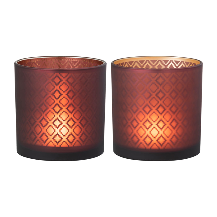J-Line photophore Oriental - verre - rouge/or - medium - 2 pcs